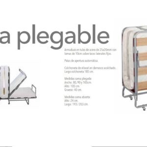 Cama plegable con estructura de acero y patas automáticas,Ideal para espacios reducidos y alojamientos temporales, Se pliega fácilmente para almacenamiento compacto.