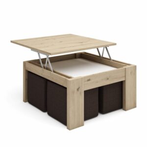 Cubo de almacenamiento de madera con tapa elevable y cesta inferior, ideal para organización en espacios modernos y funcionales.
